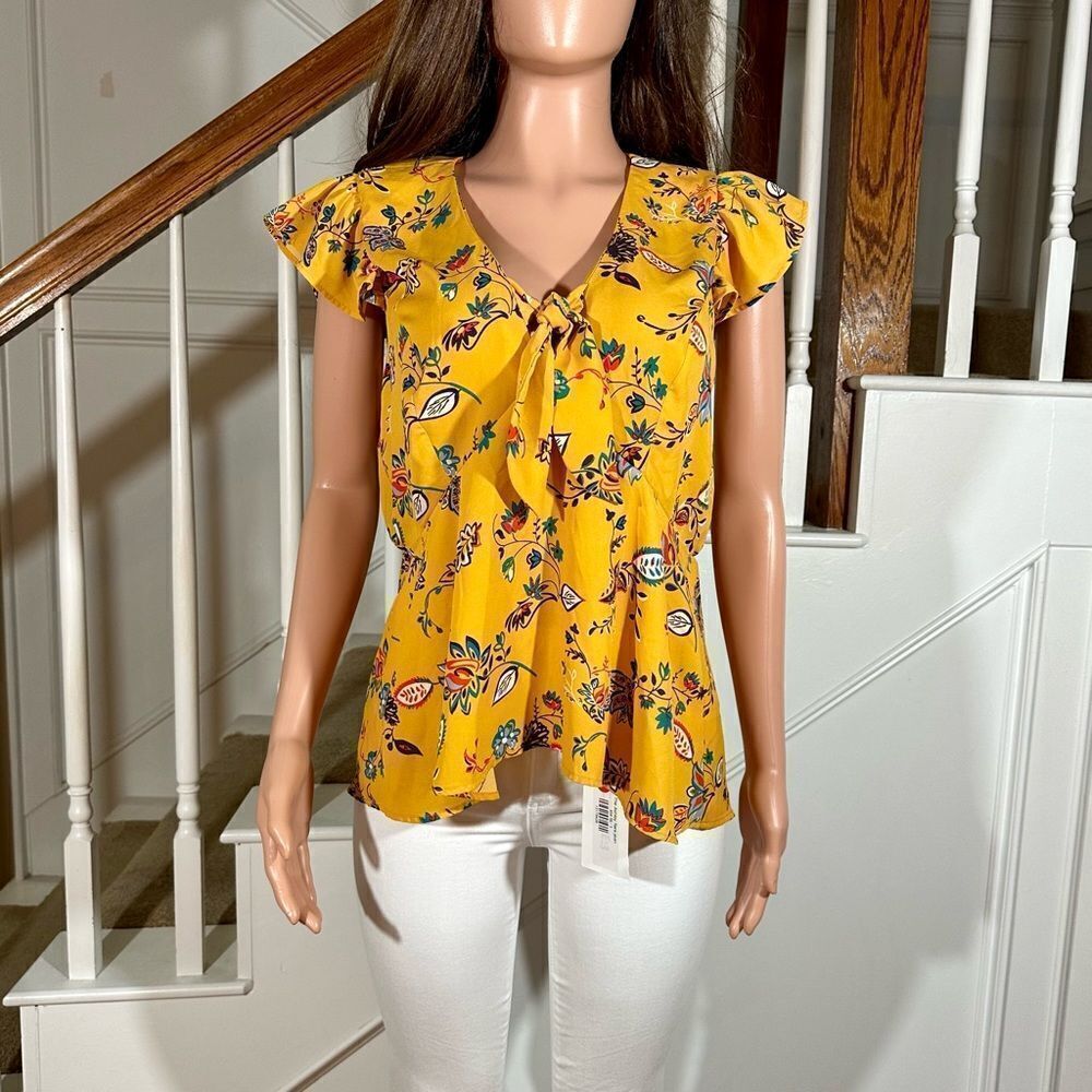 Yellow floral flutter sleeve top
